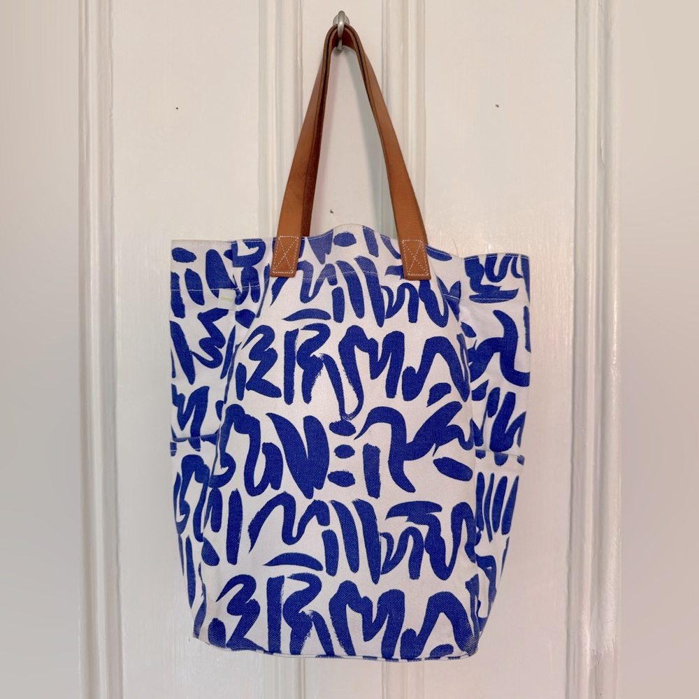 See Design Blue & White Printed Canvas Tote Bag